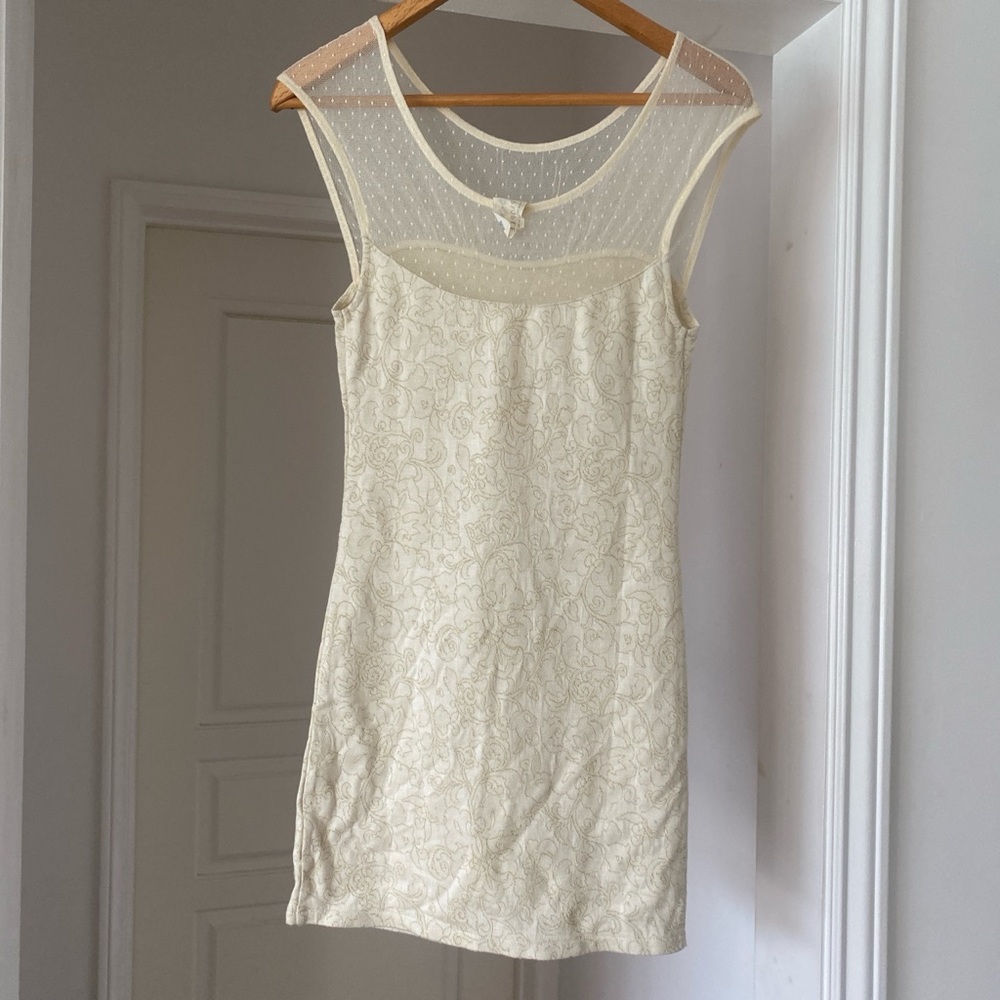 Elegant Cream Lace Design Mini Dress